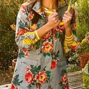 Matilda Jane Floral Gray Raincoat with Red Roses